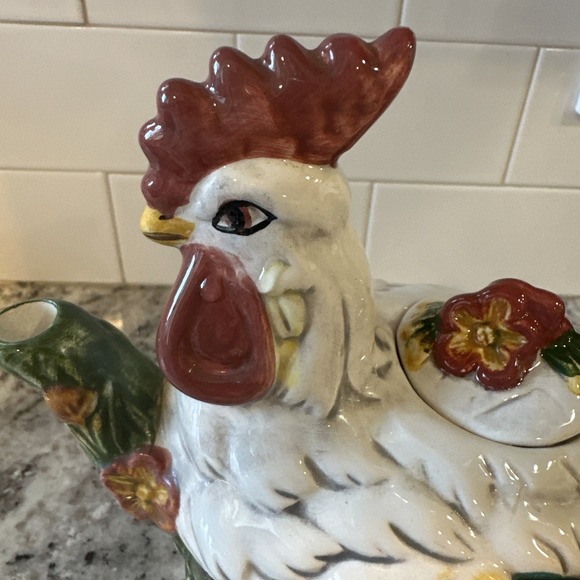 Vintage CBK Ltd. Ceramic Rooster Tea Pot Kitchen Farmhouse 1998 Tile Accent - Picture 3 of 9